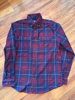 George Red and Navy Plaid Button-Down Shirt